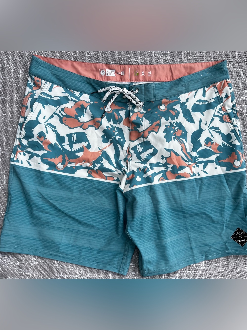 Salty Crew Teal and Coral Floral Board Shorts
